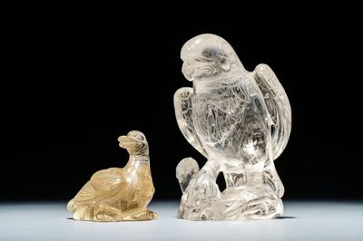 Deux modèles d'un aigle et d'un canard en cristal de roche, Chine, 19/20ème