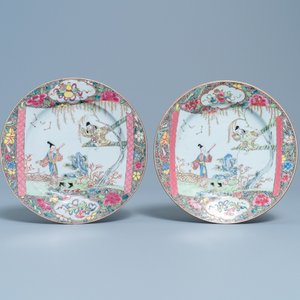 Deux paires d'assiettes en porcelaine de Chine famille rose à décor de 'La romance de la chambre de l'ouest', Qianlong — photo 4