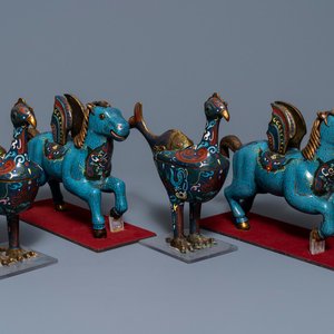 Deux paires de brûle-parfums en émaux cloisonnés, Chine, 19ème — photo 1