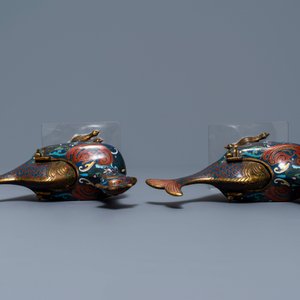 Deux paires de brûle-parfums en émaux cloisonnés, Chine, 19ème — photo 13