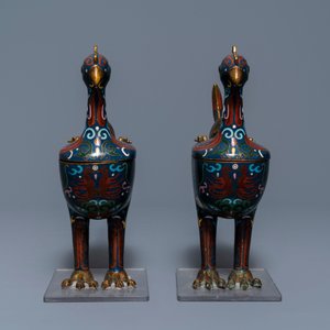 Deux paires de brûle-parfums en émaux cloisonnés, Chine, 19ème — photo 8