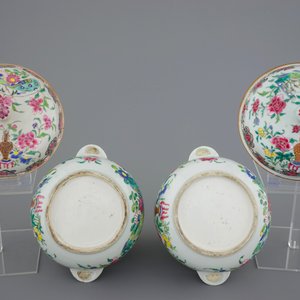 Deux paires de terrrines et couvercles en porcelaine de Chine famille rose, Qianlong, 18ème — photo 13