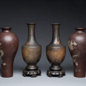 Deux paires de vases aux dragons sur socles en laque de Fuzhou ou Foochow, Chine, 19/20ème — photo 3