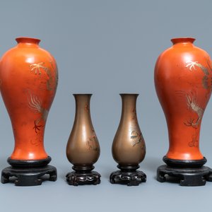 Deux paires de vases en laque de Chine, Fujian, République, 20ème — photo 2