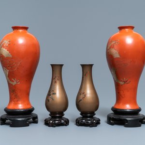 Deux paires de vases en laque de Chine, Fujian, République, 20ème — photo 4