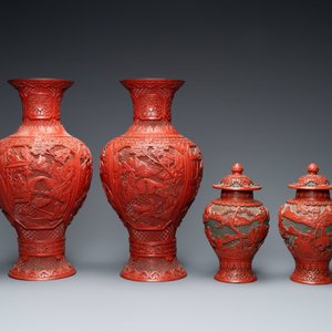Deux paires de vases en laque rouge, Chine, 19/20ème — photo 5
