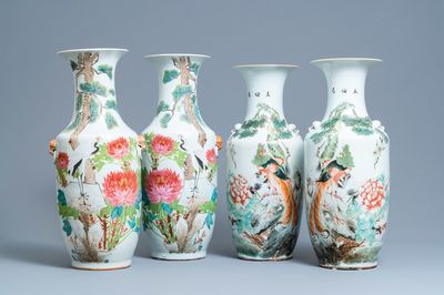 Deux paires de vases en porcelaine de Chine qianjiang cai, 19/20ème