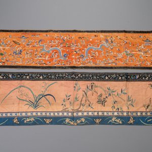 Deux panneaux en soie brodée à décor de 'cent garçons' et 'oiseaux et fleurs', Chine, 19ème — photo 1