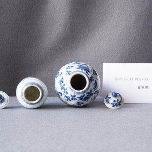 Deux petits vases couverts en porcelaine de Chine en bleu et blanc à décor de longues dames, Kangxi — photo 8