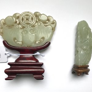 Deux pièces en jade céladon pâle sculpté, Chine, Qing — photo 38