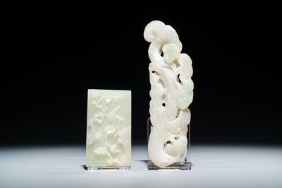 Deux pièces en jade sculpté blanc et vert, Chine, 19/20ème