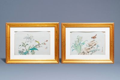 Deux plaques en porcelaine de Chine qianjiang cai, Jin Pin Qing, 19ème