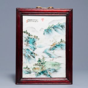 Deux plaques en porcelaine de Chine qianjiang cai, signées Wang Yun Shan et Wang Shu, datées 1932 et 1937 — photo 2