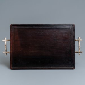 Deux plateaux en bois aux anses et plaques en argent, Chine, 19ème — photo 7