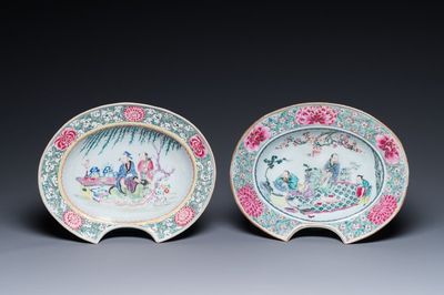 Deux plats à barbe de forme ovale en porcelaine de Chine famille rose, Yongzheng