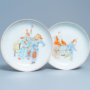 Deux plats en porcelaine de Chine polychrome de Canton, 19ème — photo 1