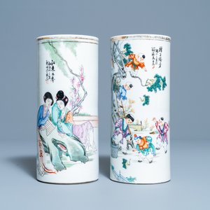 Deux porte-chapeaux en porcelaine de Chine qianjiang cai et un bol en bleu et blanc, 19/20ème — photo 8