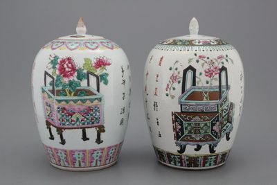 Deux pots à gingembre en porcelaine de chine, famille rose, 19e
