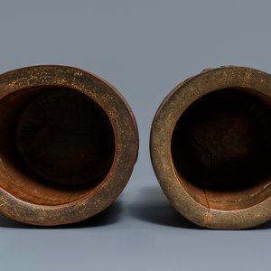 Deux pots à pinceaux en bambou et cinq socles en bois, Chine, 19/20ème — photo 5