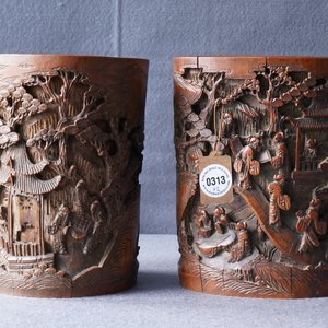 Deux pots à pinceaux en bambou sculpté, Chine, 18/19ème — photo 38