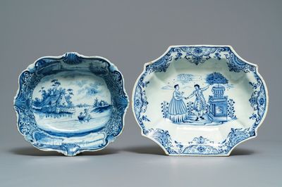 Deux saladiers en faïence de Delft bleu et blanc, 18ème
