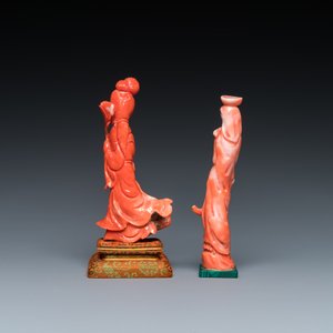 Deux sculptures de femmes debout en corail rouge, Chine, 19/20ème — photo 4