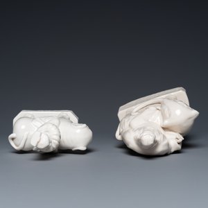 Deux sculptures de Guanyin et d'un marchand sogdien sur éléphants en porcelaine blanche de Chine de Dehua, Kangxi — photo 6