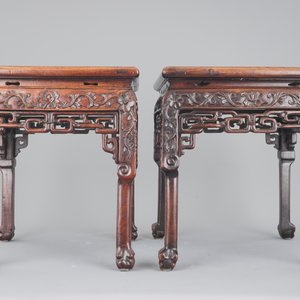 Deux socles chinois en bois hongmu sculpté, 19ème — photo 4