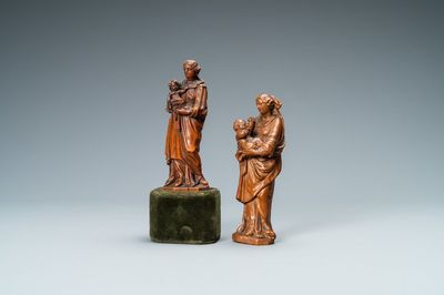 Deux statues de Vierges à l'enfant en buis sculpté, Flandres, 17ème