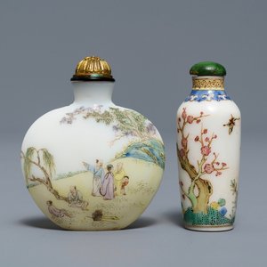 Deux tabatières en verre blanc émaillé, marques de Guyue Xuan, prob. ateliers impériaux, Pékin, Qianlong — photo 1