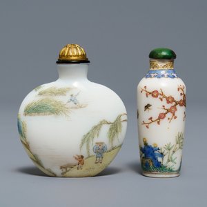 Deux tabatières en verre blanc émaillé, marques de Guyue Xuan, prob. ateliers impériaux, Pékin, Qianlong — photo 3