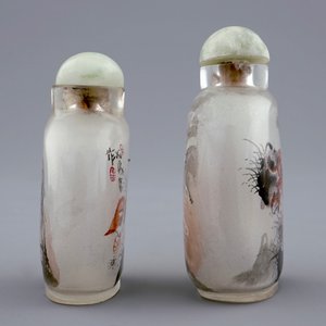 Deux tabatières en verre peint à l'intérieur au chat et tigre, Chine, 20ème — photo 3