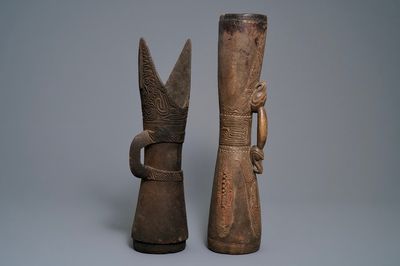 Deux tambours en bois, peuple Asmat, Papouasie-Nouvelle-Guinée, 19/20ème