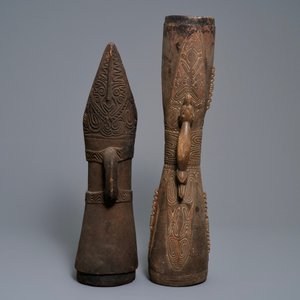 Deux tambours en bois, peuple Asmat, Papouasie-Nouvelle-Guinée, 19/20ème — photo 3