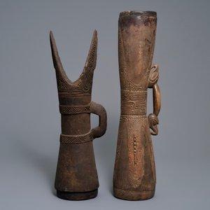 Deux tambours en bois, peuple Asmat, Papouasie-Nouvelle-Guinée, 19/20ème — photo 4