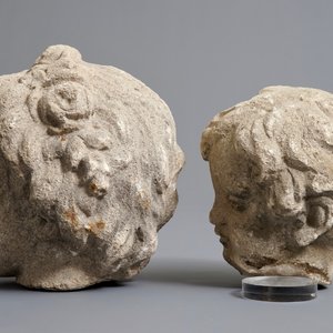 Deux têtes de chérubins en pierre calcaire, poss. France, 17ème — photo 5