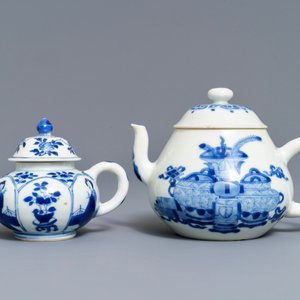Deux théières couvertes en porcelaine de Chine bleu et blanc, marques Yu et Jiajing, Kangxi — photo 4