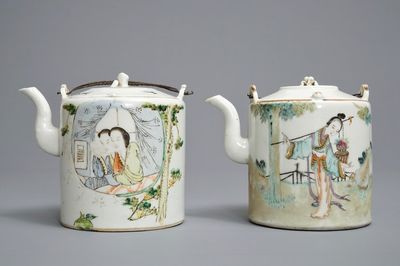 Deux théières couvertes en porcelaine de Chine qianjiang cai, 19/20ème