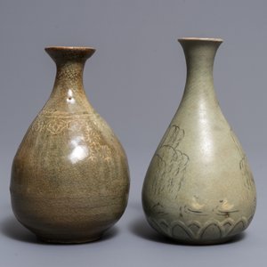 Deux vases de forme bouteille en porcelaine céladon de Corée, Goryeo et Joseon — photo 4