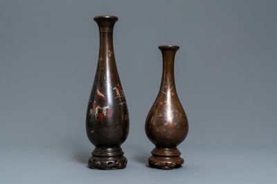 Deux vases en bronze incrusté d'argent et de cuivre pour le marché vietnamien, Chine, 19/20ème