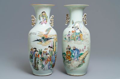 Deux vases en porcelaine de Chine famille rose, 19/20ème