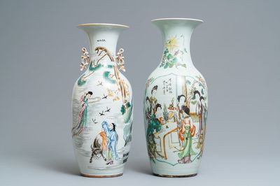 Deux vases en porcelaine de Chine famille rose, 19/20ème