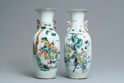 Deux vases en porcelaine de Chine famille rose, 19/20ème