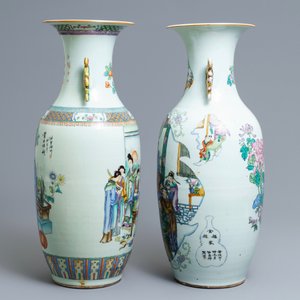 Deux vases en porcelaine de Chine famille rose à double décor, 19/20ème — photo 4