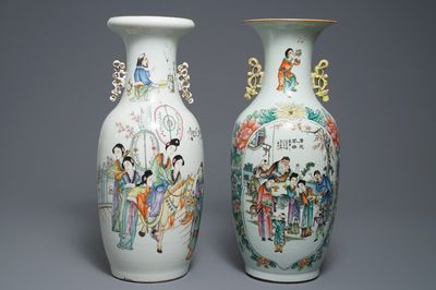 Deux vases en porcelaine de Chine famille rose aux double décors, 19/20ème