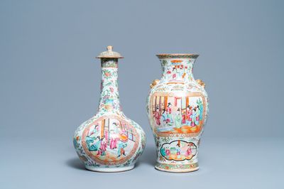 Deux vases en porcelaine de Chine famille rose de Canton, 19ème