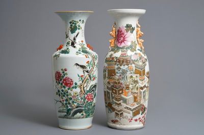 Deux vases en porcelaine de Chine famille rose et qianjiang cai, 19/20ème