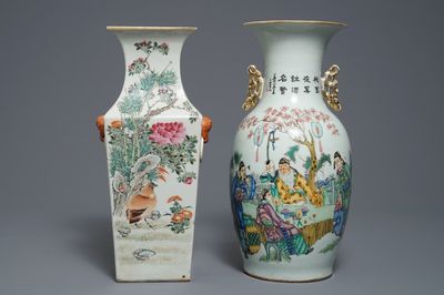 Deux vases en porcelaine de Chine famille rose et qianjiang cai, 19/20ème