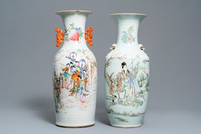 Deux vases en porcelaine de Chine famille rose et qianjiang cai, 19/20ème