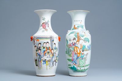 Deux vases en porcelaine de Chine famille rose et qianjiang cai, 19/20ème